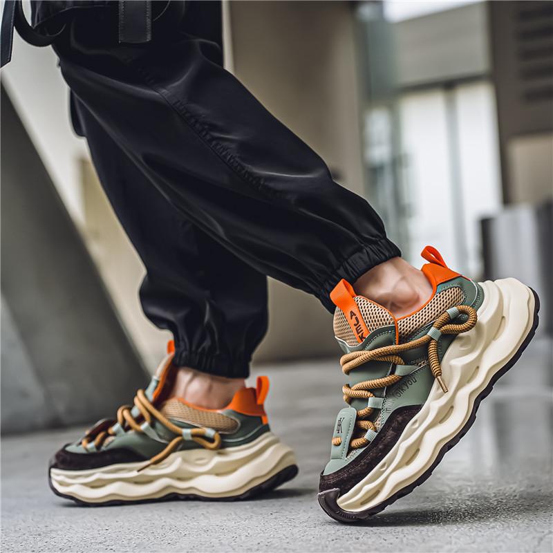Fashion Designer Green Men's Trendy Sneakers Breathable Lace-up Chunky Casual Sneaker Male Platform Trainer Streetwear Running Shoes Men