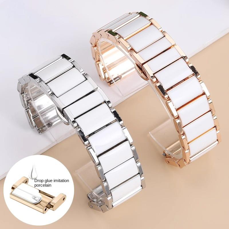 18mm Ceramics Bracelet Strap For Garmin Forerunner 255S/265S Music, Venu 2S/3S, Vivoactive 4S/Vivomove 3S Butterfly Buckle Replacement Wristband Belt