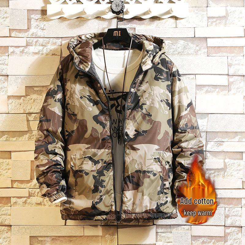 Męski koreański bawełniany płaszcz zimowy w kamuflaż dla uczniów szkół średnich