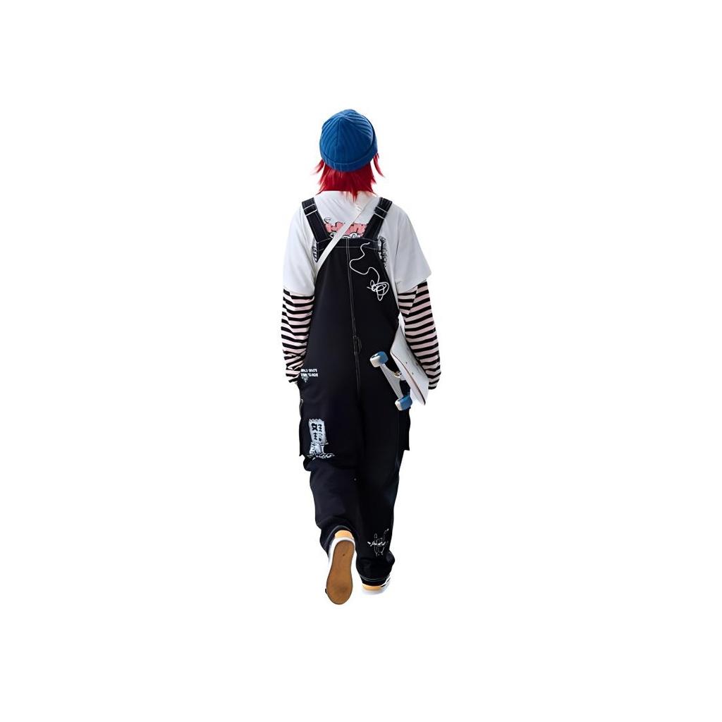 Li Ning X X-Girl Womens Dominance Collaboration Series Sports Fashion Printed Woven Breathable Loose Overalls Women Overalls Black AKXQ454-2