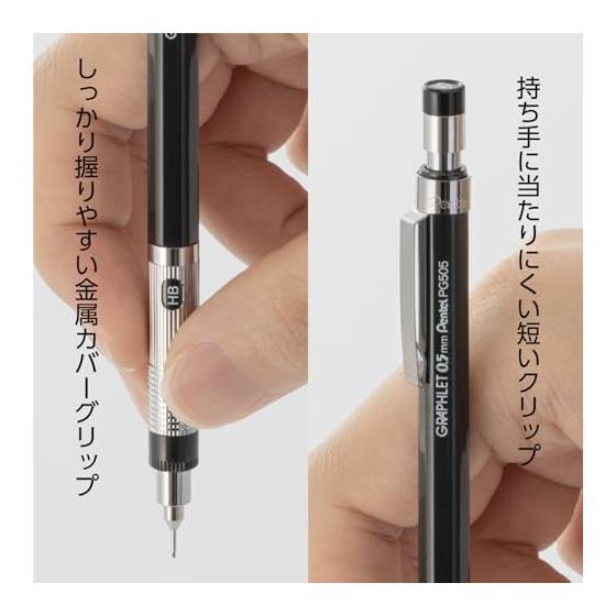 Pentel Graphlet Mechanical Pencil, PG505-AD, Metallic Gray, 0.5mm, Non-slip Knurled Grip, Lead Hardness Indicator, Knock Type