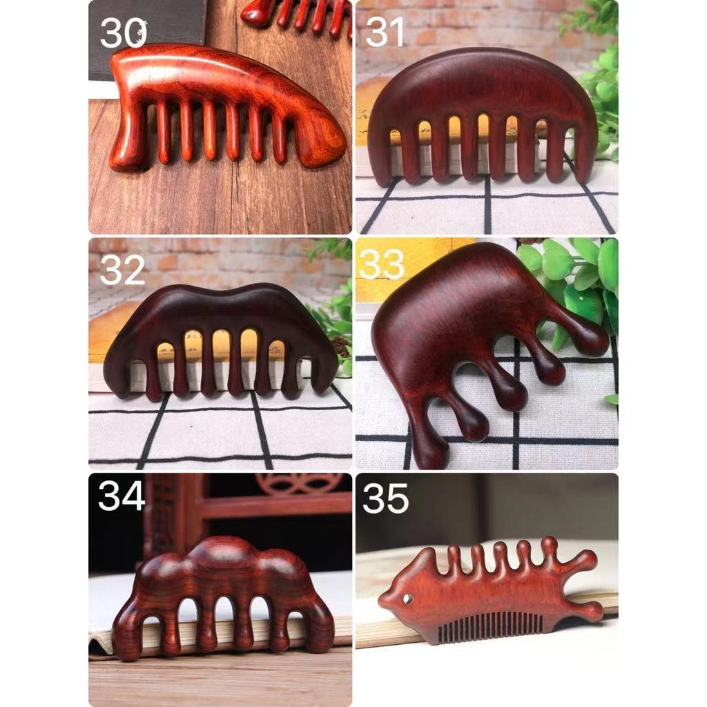 Rhinoceros Horn Rosewood Massage Comb with Round Head & Five Teeth
