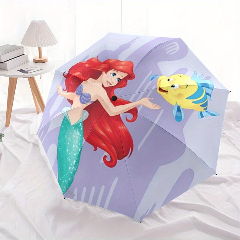 1pc Mermaid Ariel Automatic Folding Umbrella: Compact 8-rib Design Cartoon Travel Companion for Outdoor, Casual Accessory 8