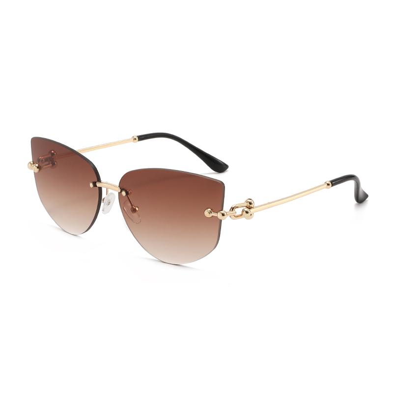 Cat Eye Metal Borderless Retro Men Women Sunglasses Fashion Trend Outdoor Sunscreen Sunshade Street Photography Glasses