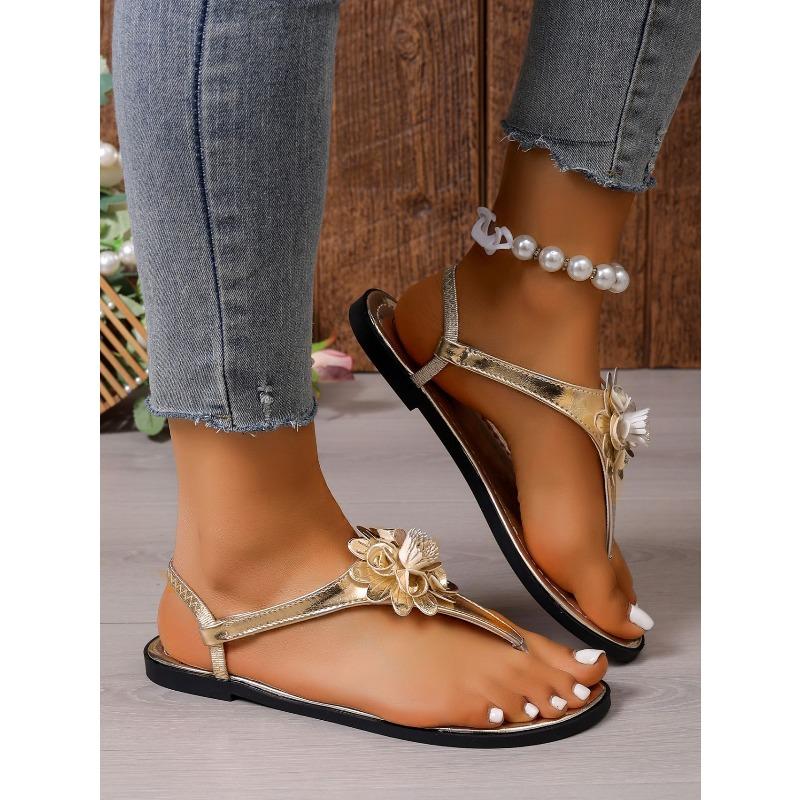Flat Heel Sandals Women's Summer New European and American Foreign Trade One Line Buckle with Flip Toe Herringbone Beach Large Size Sandals