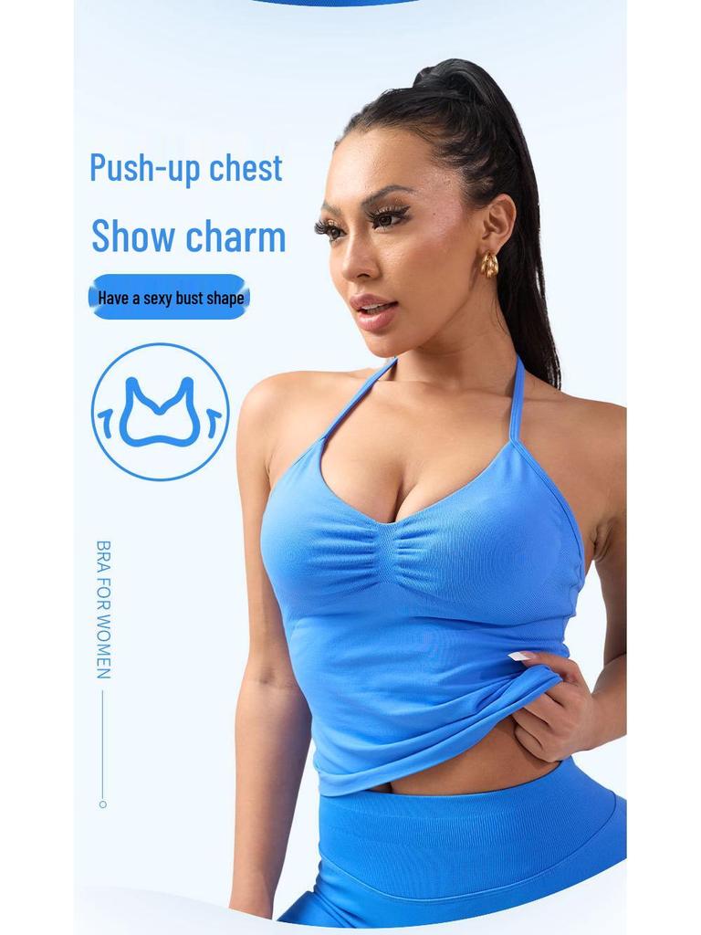 Dfyne Stoßfester Neckholder-Sport-BH mit Brustpolster - High-Intensity-Yoga-Camisole für Damen
