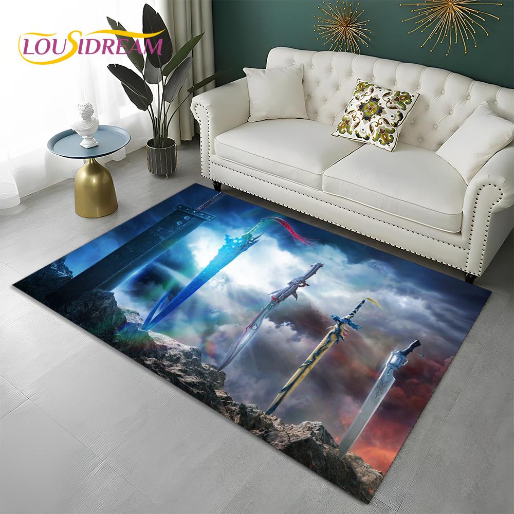 FF14 Gamer HD Final Fantasy Spiel 3D-Teppich für Zuhause, Wohnzimmer, Schlafzimmer, Sofa, Fußmatte, Dekor, Kinderbereich, rutschfeste Bodenmatte