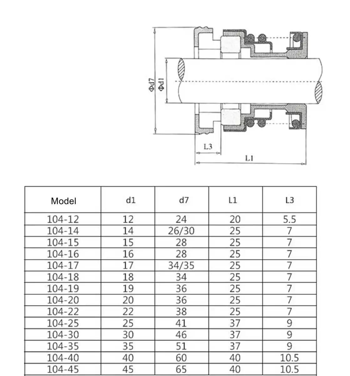 Model 104 Carbon/Ceramic Ring NBR Seal Mechanical Seal Shaft Seal Water Seal For Circulation Pump Water Pump 12mm