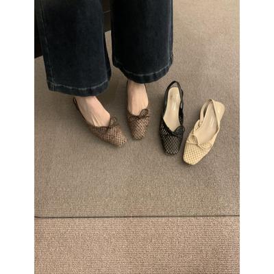 Retro Thick Heel Niche Woven Bag Head Sandals Women's Shoes 2025 New Summer Black Breathable Square Head Single Shoes