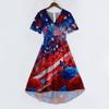 Women's Casual V Neck Short Sleeve Dress with Abstract Star and Stripe Print Midi Length Comfortable Fit for Everyday Wear