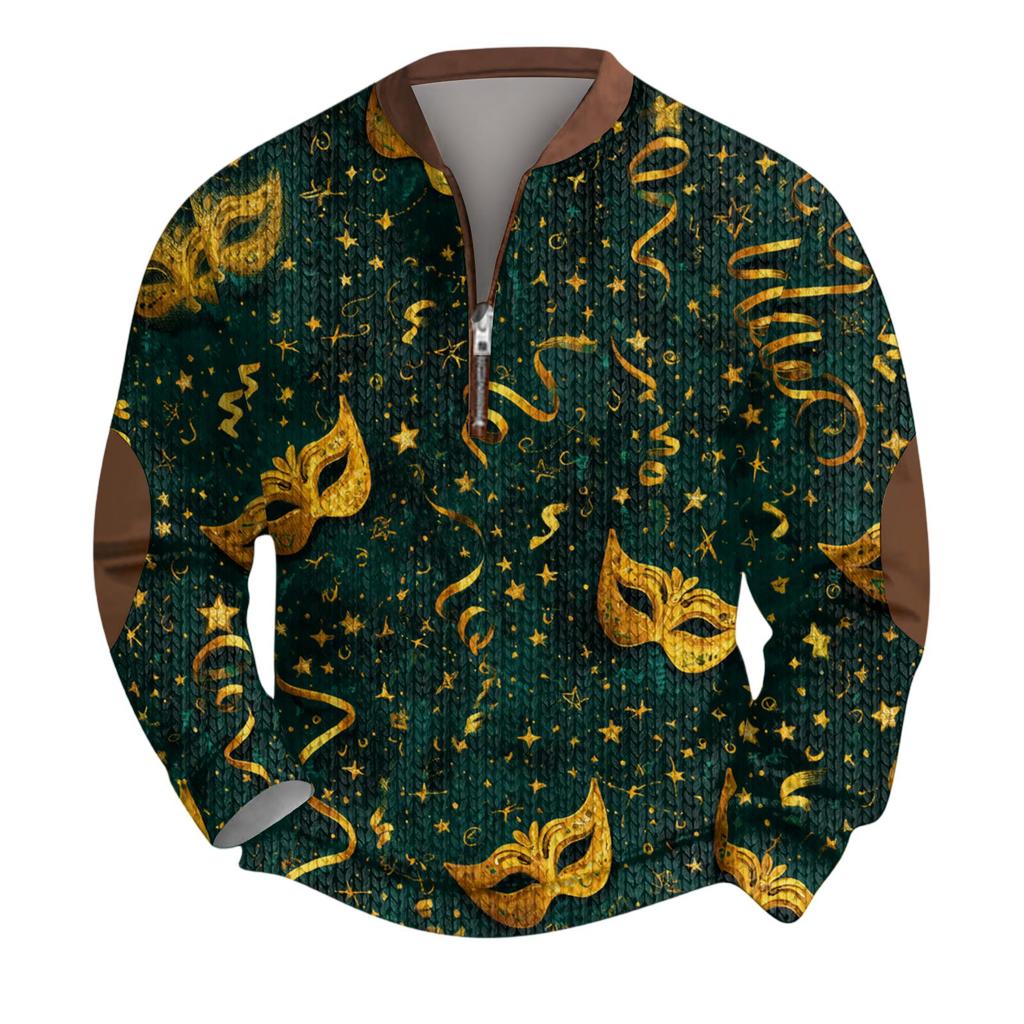 Pánský vánoční svetr Mikiny na zip Vintage pletený Grafická mikina Karnevalový Stojáček Pulovr