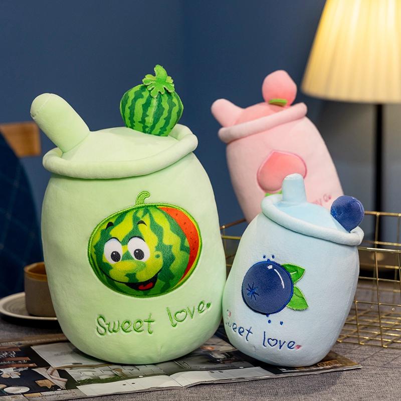Cute Boba Milk Tea Plushie Toy Soft Stuffed Fruits Milk Tea Hug Pillow Balls Bubo Tea Cup Cushion For Kids