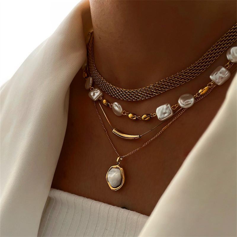Geometric Pendant Necklace For Women With Alloy Chain Summer Jewelry Set