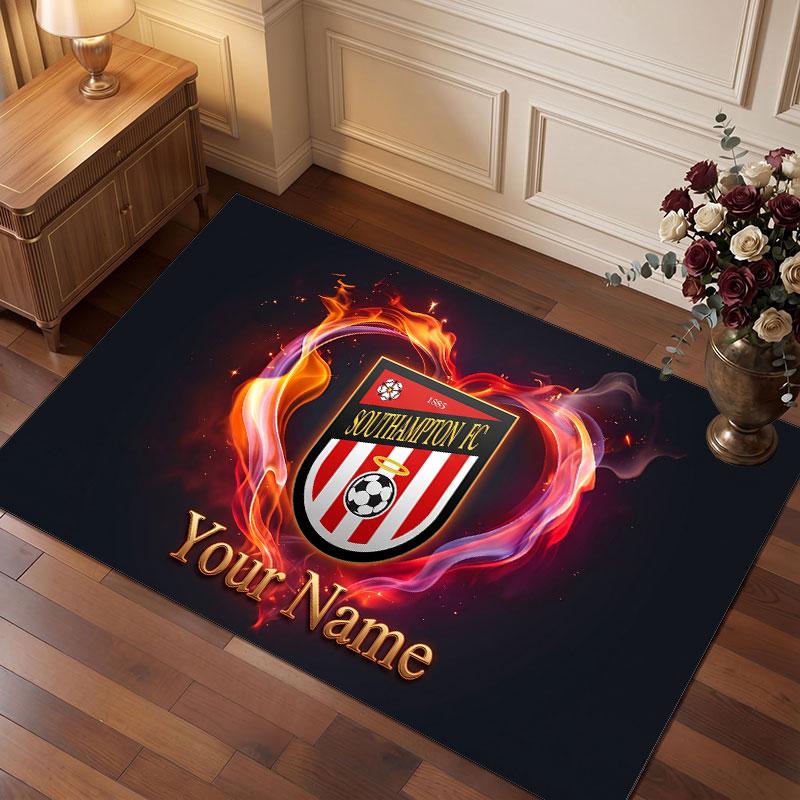 Southampton FC Custom Crystal Velvet Rug, Personalized Name Text Print, Football Logo Soft Non‑Slip Floor Mat Home Decor Gift