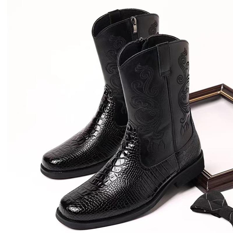 Classics Embroidered Men Mid-Calf Boots High Quality Casual Leather Boot Fashion Western Cowboy Boots for Men Knight Boots Botas