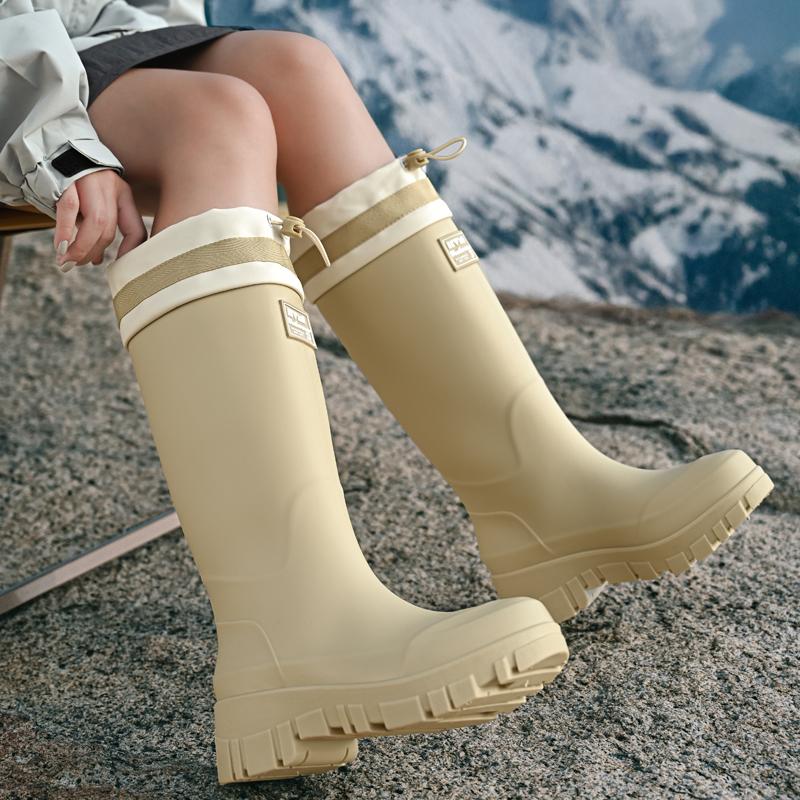 Damen Outdoor Stiefel mit dicker Sohle und Stulpe: Hochschaft Wasserdichte Schuhe für Camping, Strandsuche und Angeln