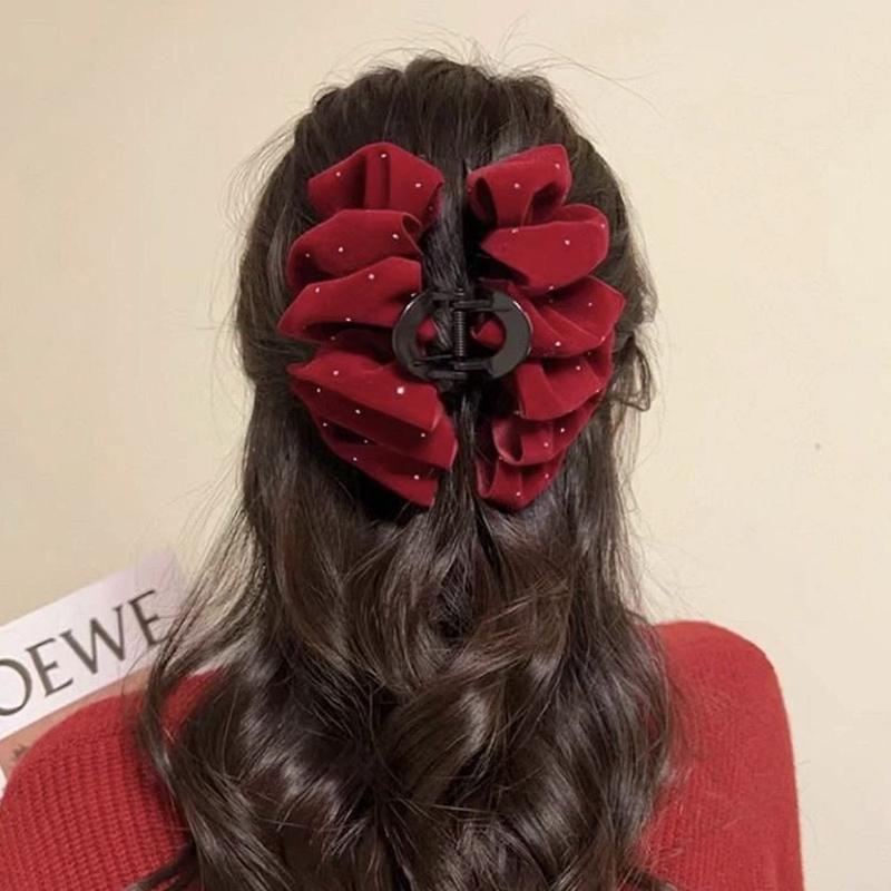 New Year Starry Velvet Cloud Bubble Hair Clip for Women Multi-Layer Bow Shark Clip Hair Accessory