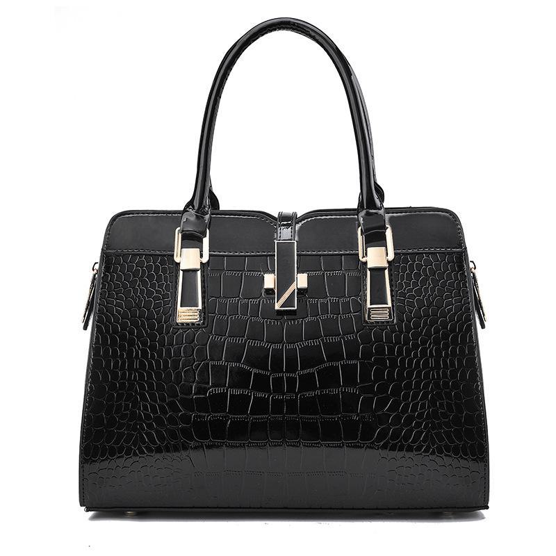 [Cross-border] New 2026 Autumn/Winter Women's Fashion Shiny Leather Crocodile Pattern Shoulder Bag with Large Capacity