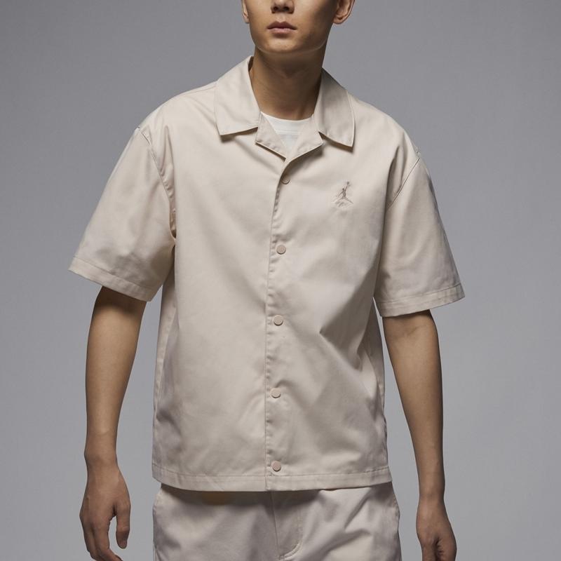 Jordan Essentials Embroidered Logo Retro Casual Single-Breasted Soft Collar Short Sleeve Shirt Men Tops Khaki FN4626-203