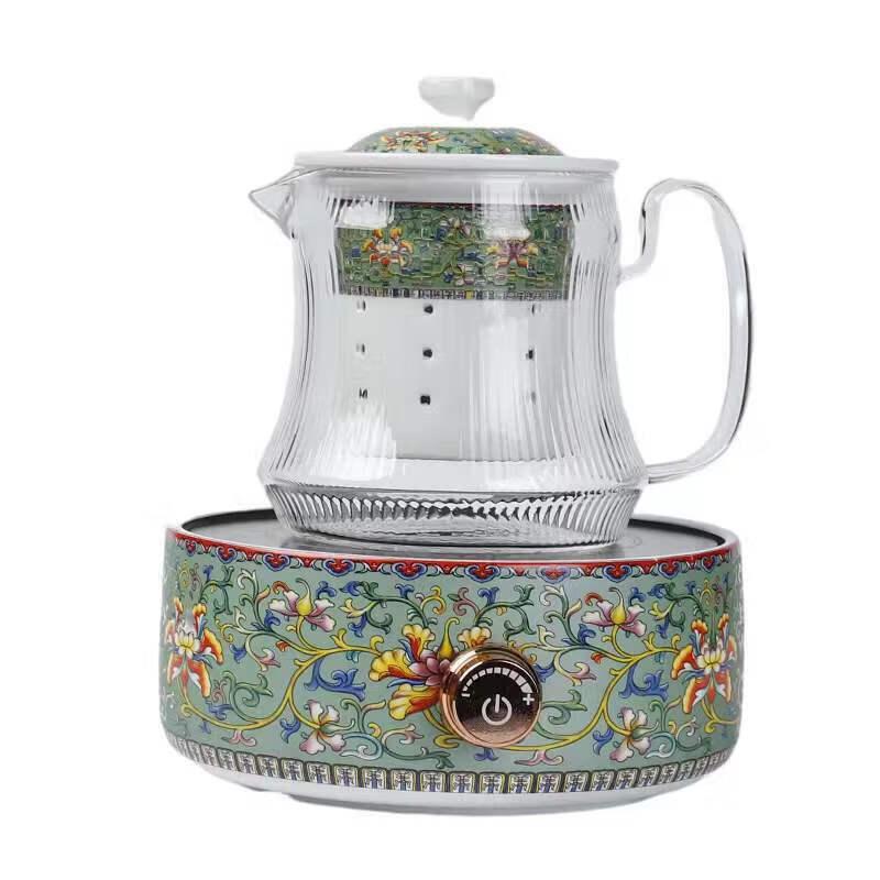 Floral Enamel Electric Tea Stove & Health Pot Set