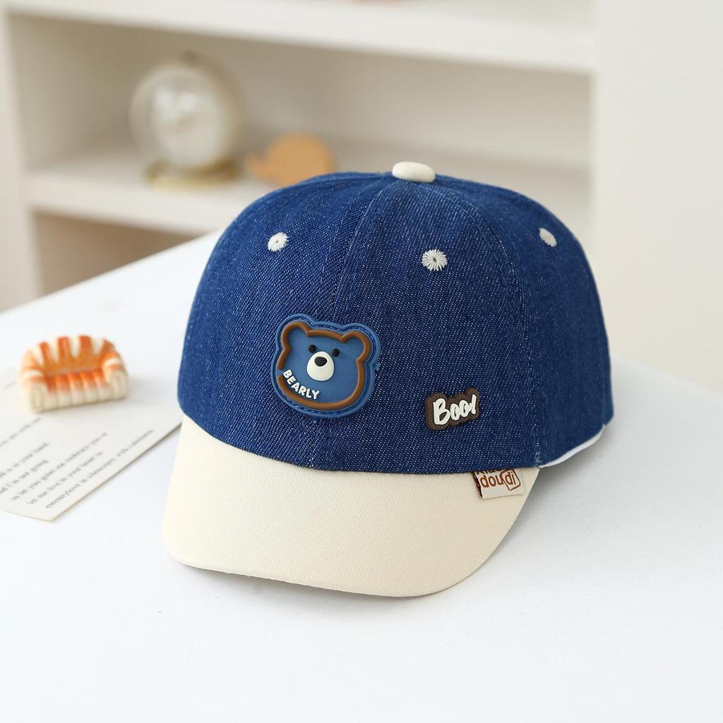 Kid's Cute Cartoon Bear Denim Baseball Cap - Spring/Summer 2026 Toddler Sun Visor