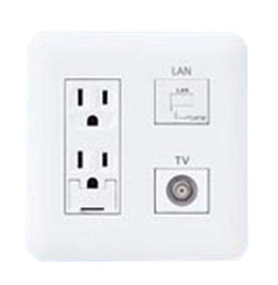 Cosmo Series Wide 21 Recessed Multimedia Outlet Grounded Double Outlet with Earth Terminal Shield CAT5E White WTF34373W TV/High 10-3224MHz