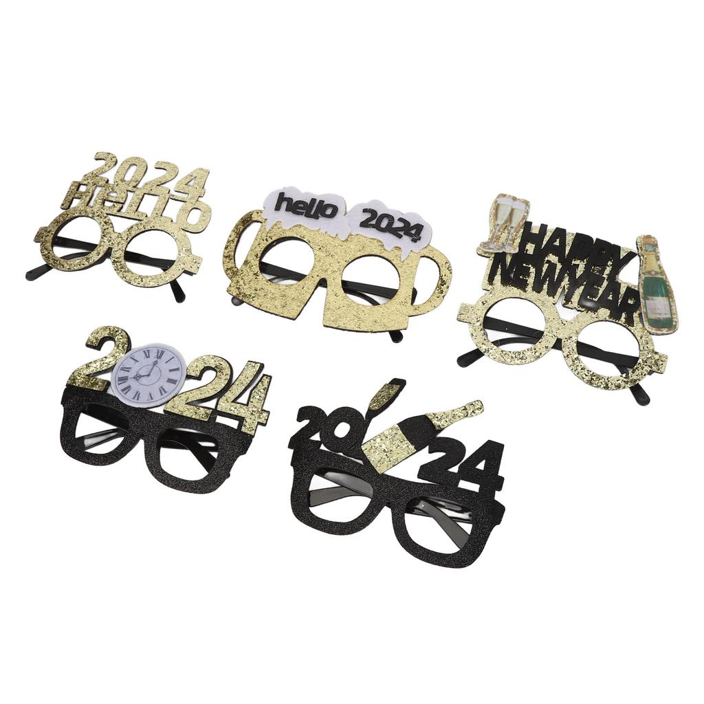 5 ks novoročních fotobudkových rekvizit, třpytivých brýlí, dekorací pro šťastný nový rok, fotodoplňků na párty