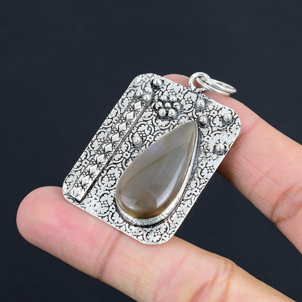 Friendship Day Deal Pear Montana Agate Gemstone Pendant Jewelry Sterling Silver