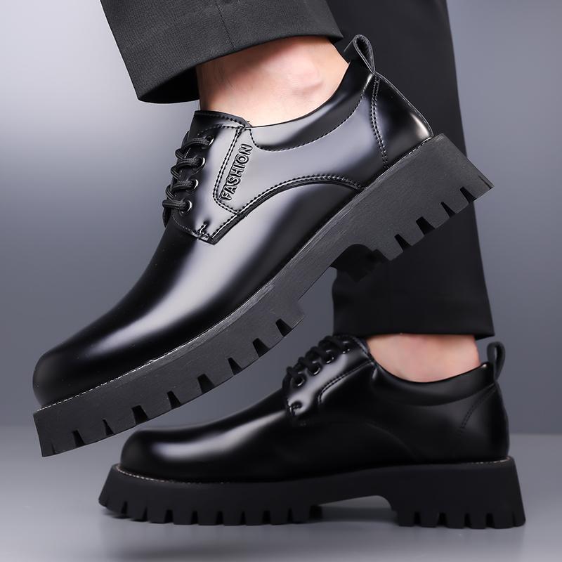 Fashion Casual Business Men's Leather Shoes Minimalist and trendy design styles Outdoor street  Thick soled adult Black classic shoes