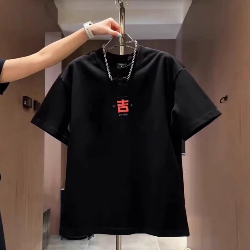 Men Printed Loose Heavy Cotton Crew Neck Casual Short Sleeve T Shirt