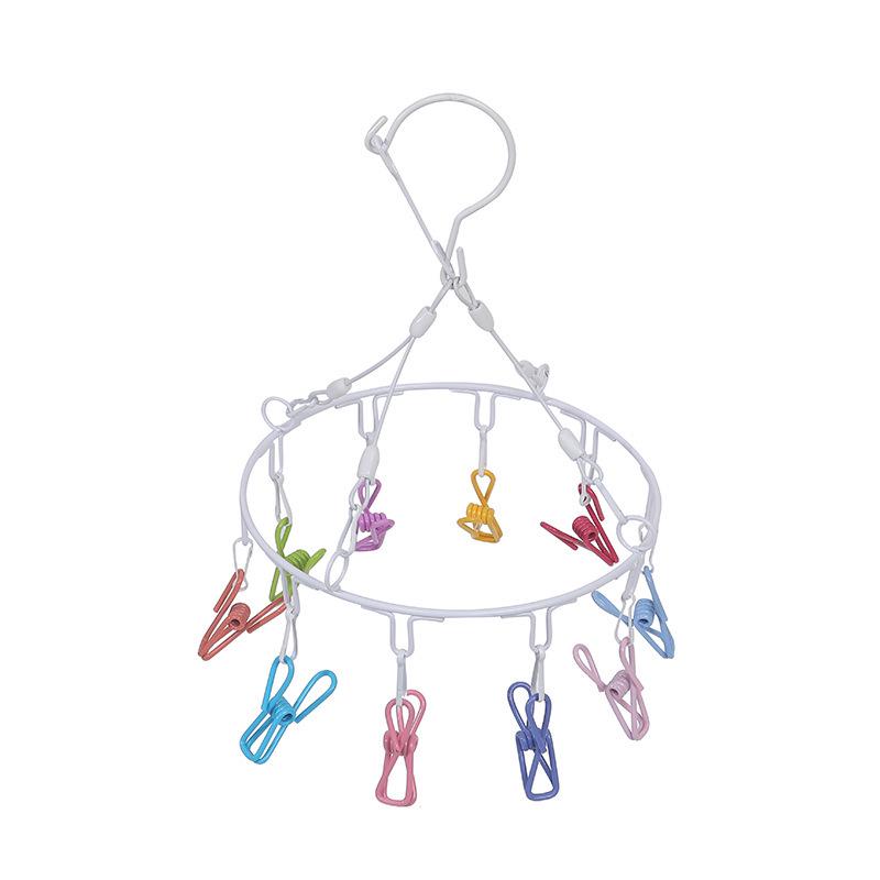 Colorful Rainbow Clothes Drying Rack with Multi-Clips - Windproof, Round, Ideal for Dorms, Balconies, Socks, and Children's Clothing