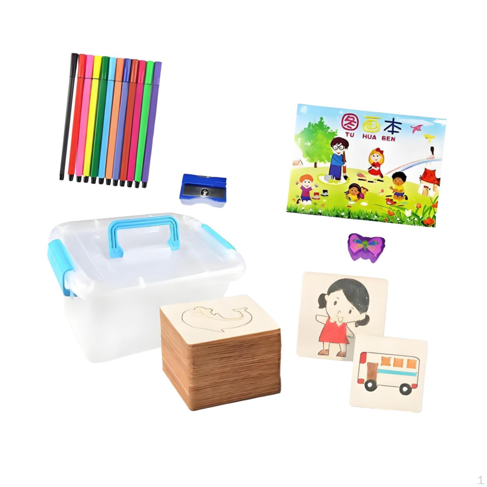 

24 Pieces Drawing Stencils Creative Templates for Kids Reusable Educational Wooden Tools 24 Stencils
