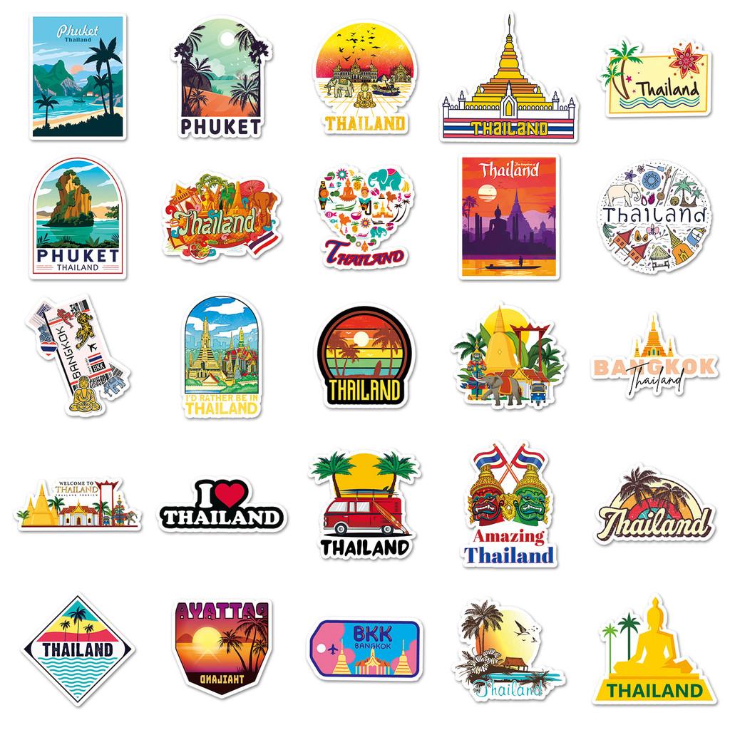 50 Pieces Thai Scenery Graffiti Stickers - Personalized Creative Gukha Decals for Cross-Border Outdoor Travel, Phone Cases