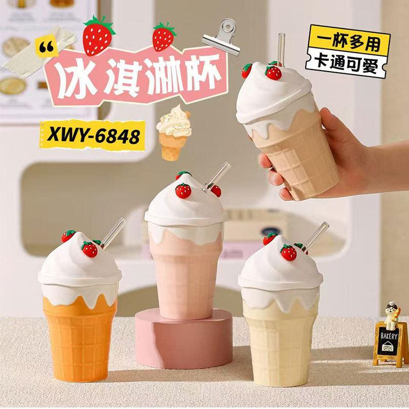 2025 Summer Hot-Selling Straw Cup Direct Sales Whole Ceramic Cup With Lid With Straw Cartoon Mug