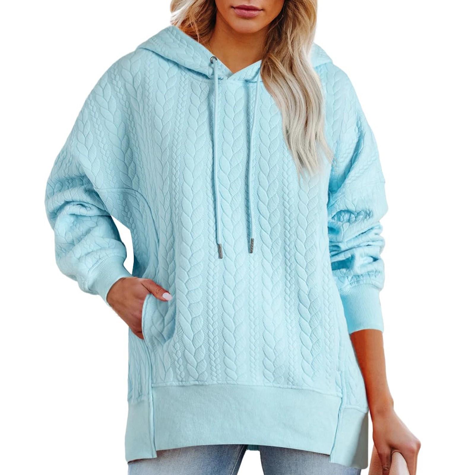 

Женские толстовки большого размера с капюшоном, осень-зима, повседневные стеганые, с длинным рукавом, на шнурке, с капюшоном и карманами S небесно-голубой