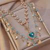 BLINGBAY Women's Pendant Necklace Blue Love Shell Original Design Double Layer Stacking Girl Princess Gold Charming Necklace Girl Birthday Gift