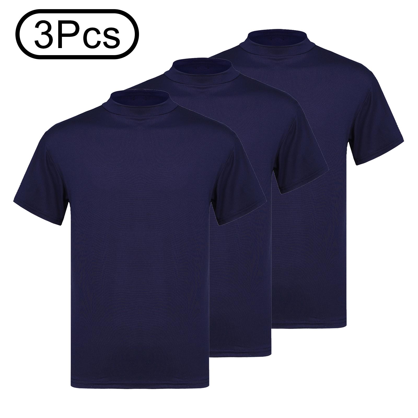 Inlzdz Heren T-shirt met opstaande kraag 3-delige set Korte mouw Effen kleur Slim fit Casual tops Onderhemd M