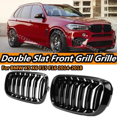 Schwarz glänzender Autogrill, Niere vorne, 2-zeilige Doppellamelle, für BMW X5 F15 X6 F16 X5M F85 X6M F86 2014-2018 Autozubehör