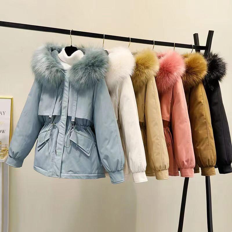 Pie Overcomes Damen Neue lockere, verdickte Wattierte Jacke Winter Großer Pelzkragen Winter Kurze Wattierte Jacke