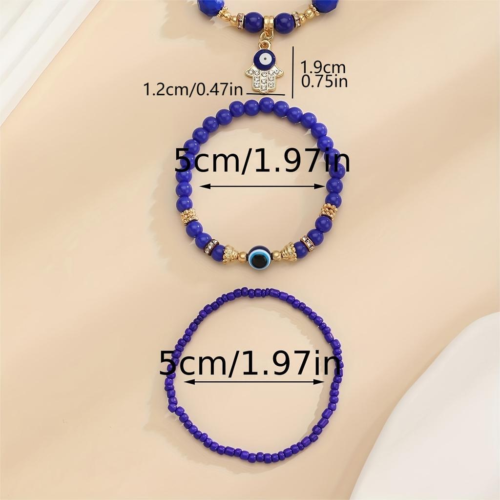 3 pcs Bohemian Style Turquoise Blue Devils Eye Beaded Anklet for women