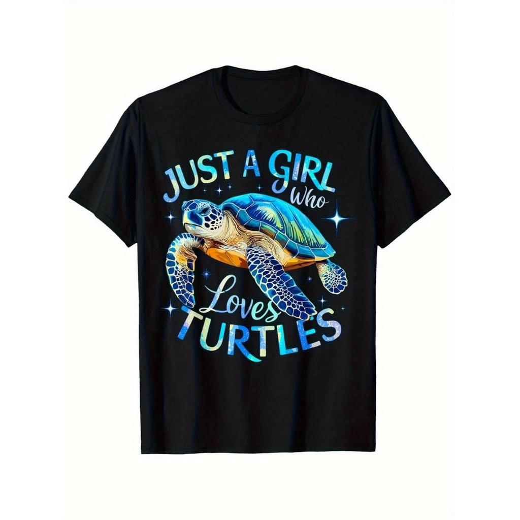 Just a Girl Who Loves Turtles Graphic Tee Soft Breathable Cotton Casual TShirt for Women