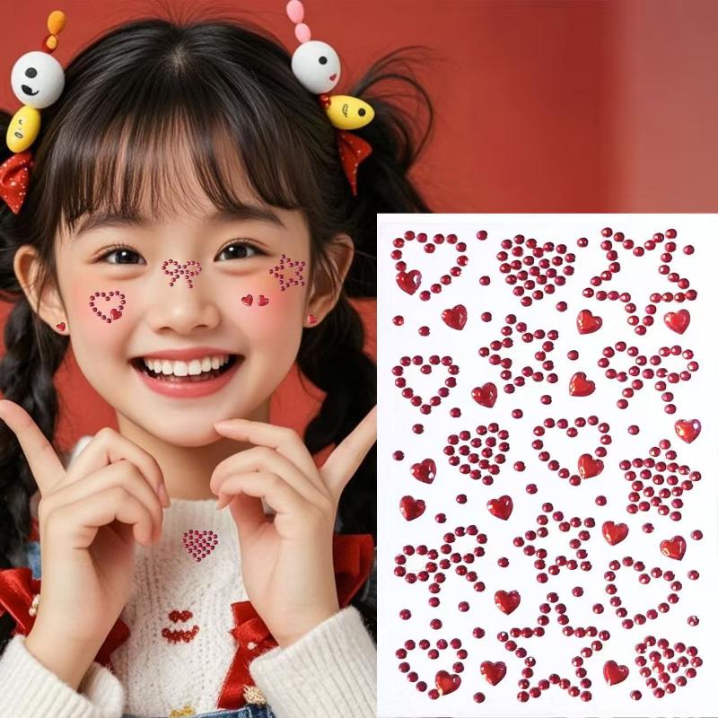 Colorful Face Rhinestone Stickers 1 Sheet Self Adhesive Heart Star Design for School Talent Show Stage Makeup