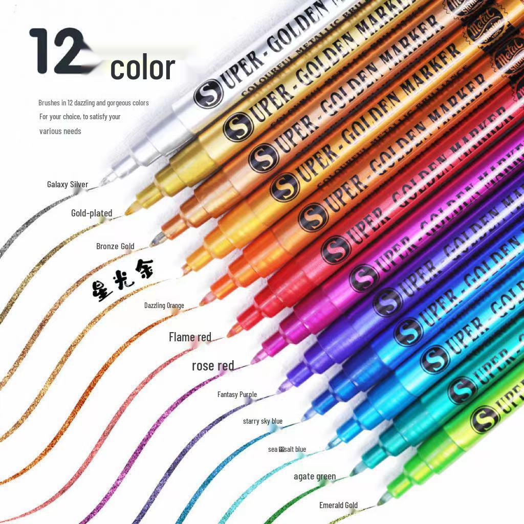 Super Gold Flash Metallic Marker - Black Card Photo Highlight Pen for DIY & Crafts