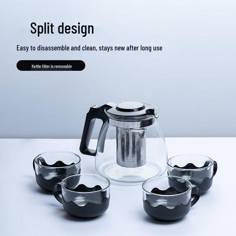 Heat-Resistant Large Glass Teapot & 4-Cup Set