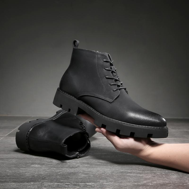 Fashion Men Casual Business Office Formal Dress Platform Boots Lace-up Original Leather Shoes Black Trend Cowboy Boot Ankle Botas Hombre
