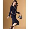 Meilannie Faux Mink Velvet French Romantic Color-block Knit Dress