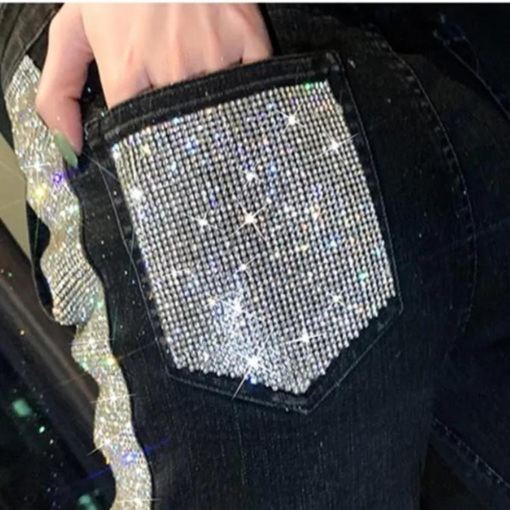 Luxury Rhinestone Patches Jean Applique Clothing Print Bling Crystal Pocket Sticker Rhinestone Transfer Motif Diy Decoration