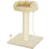 Cat Tree Scratcher Design Hanging Ball and Cord Toy + Plush Platform - 55 x 55 x 83 cm - Beige Sisal