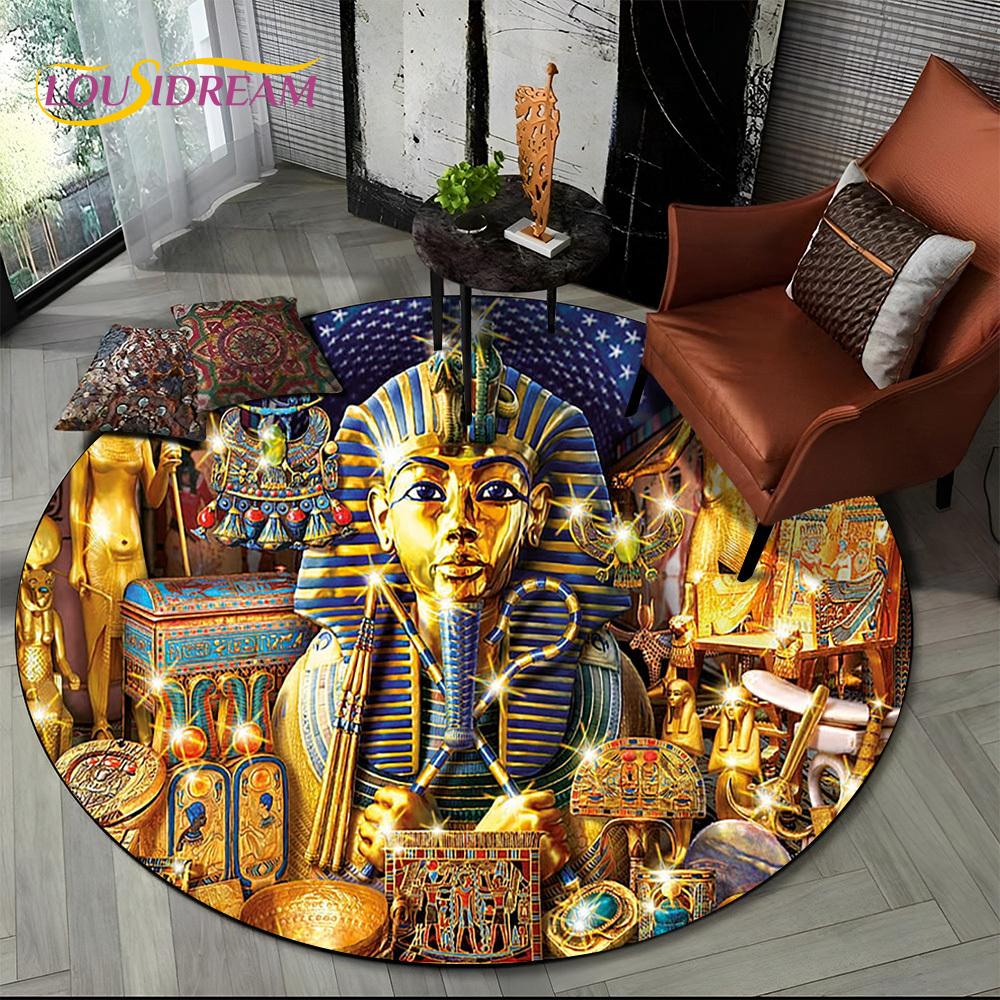 Egyptian Ideographic Eye of Horus Symbols Round Carpet Rug for Living Room Bedroom Child Decor,Pet Area Rug Non-slip Floor Mat