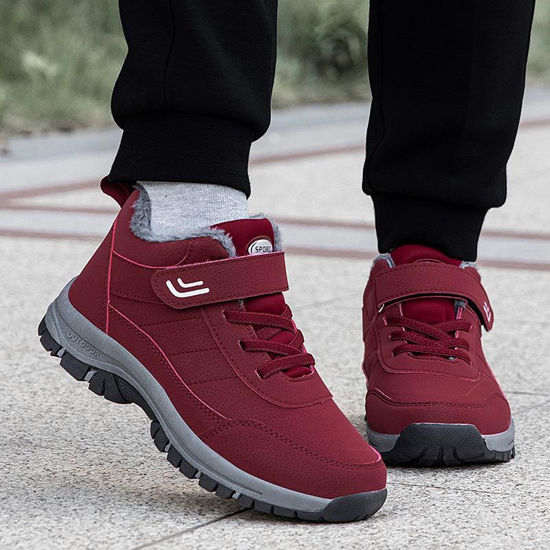 

New winter cotton shoes couple shoes high-top snow boots warm non-slip boots long tube 35 малиновый